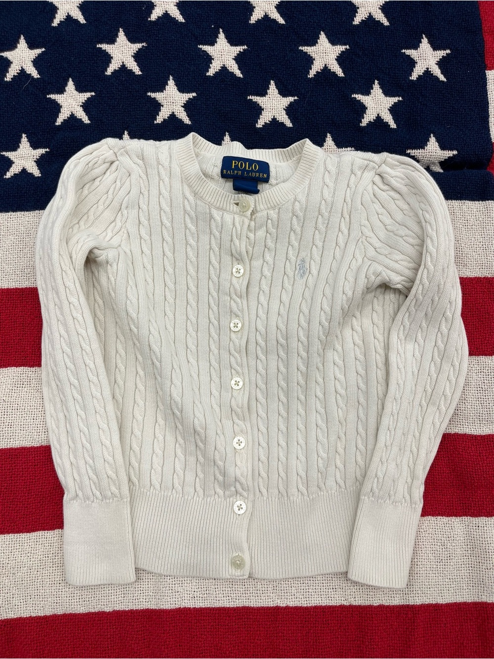 Polo by Ralph Lauren White Cable-Knit Button Front Cardigan Size 5